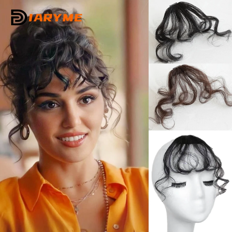 Curly Hair Bangs Synthetic Clip in Bangs Hair Extensions Natural Black Dark Brown Fringe Bang Light Brown Heat-Resistant Fiber