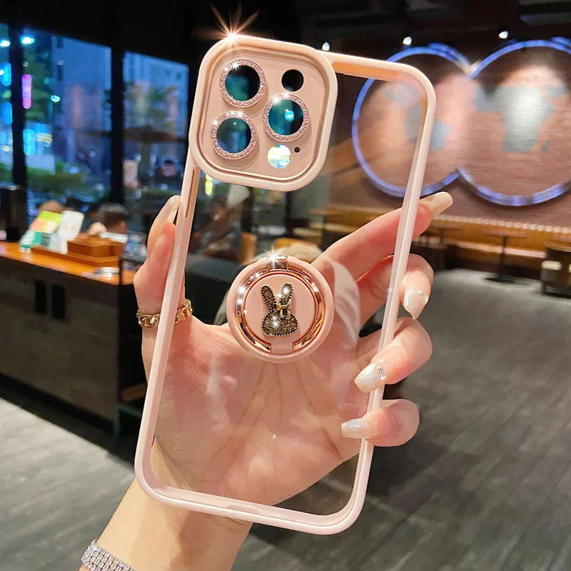 

New With Lens Film For iPhone 14 13 12 11 Pro Max 14Plus Phone Case Luxurious 3D Ring Holder Lens All Inclusive Protective Cover