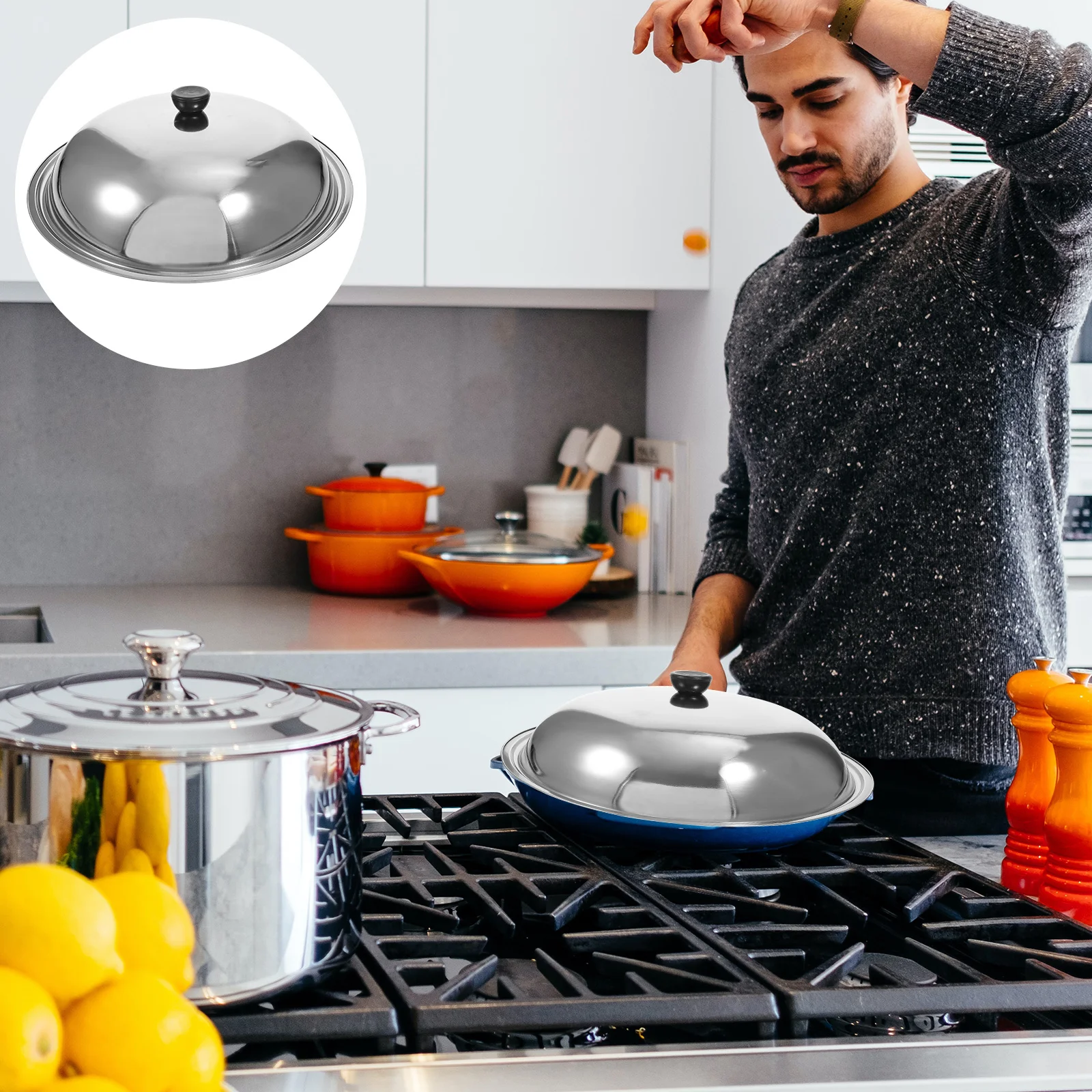 

33/36/38/40cm Stainless Steel Cooking Pot Lid Multifunction Anti-scald Thicken Pot Cover Protector Kitchen Tool
