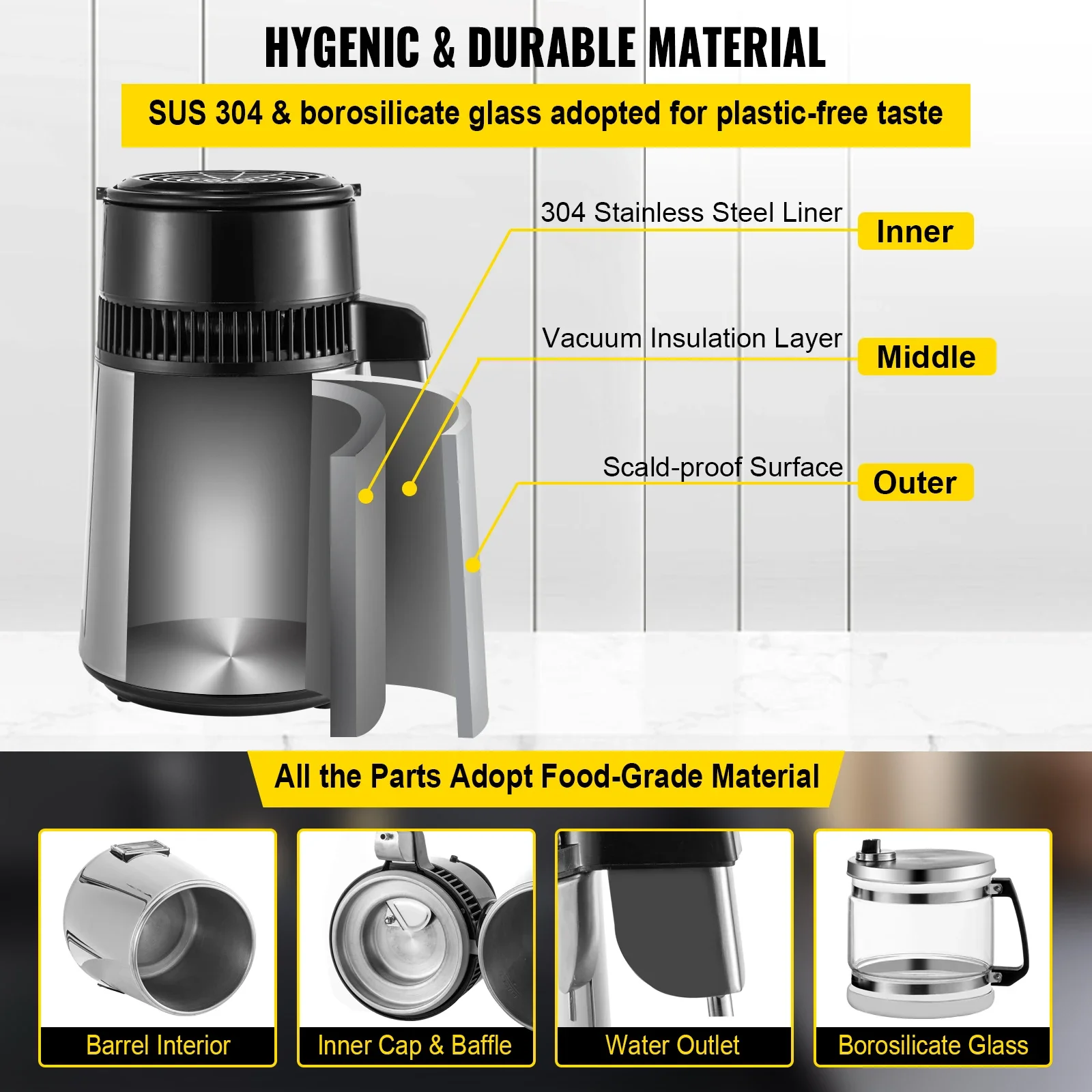 Distilled Water Machine 4L Temperature Controlled Stainless Steel 110V/220V VEVOR