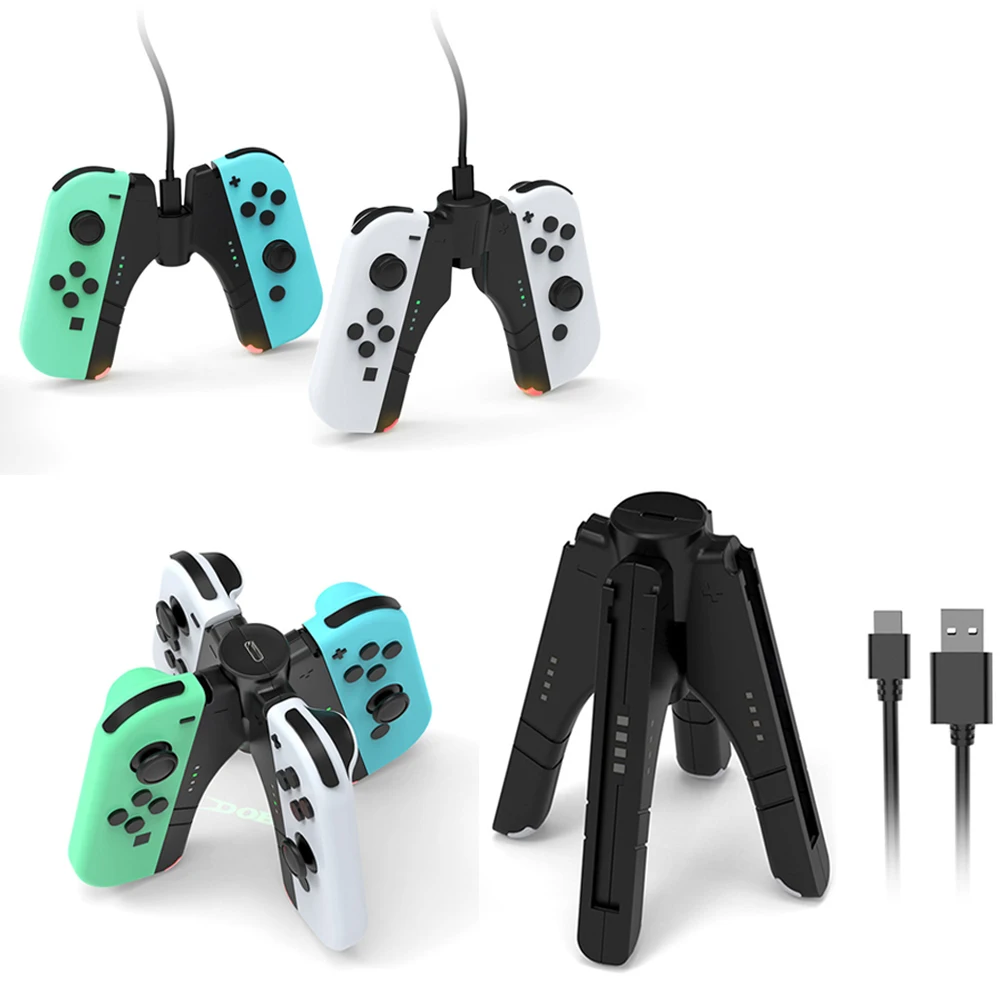 4 In 1 Joy-Con Charger Grip Per Nintendo Switch Ns/Switch Oled Ontroller Charger Indicatore Led Dock Station Di Ricarica Impugnatura