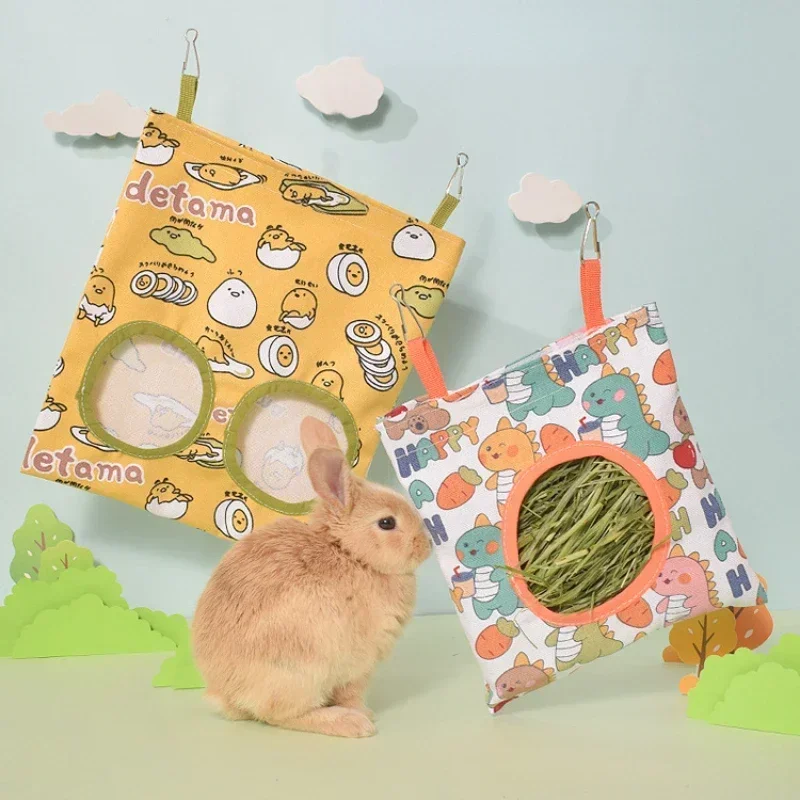 Hanging Hay Bag with Hooks for Bunny Guinea Pigs Small Animal Feeder Rabbit Food Dispensers Bag Pet Feeding 2/3 Holes hay bag