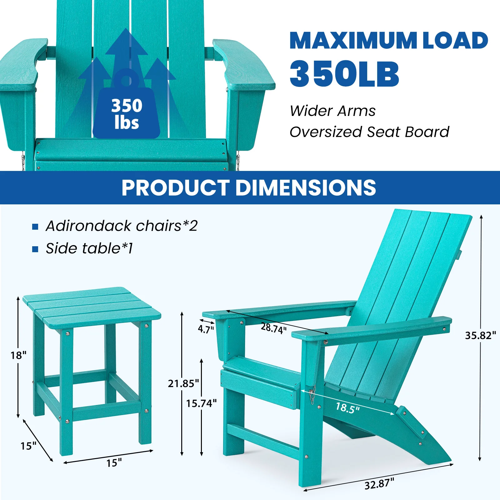 Portable Chairs Table Set of 3, Folding Adirondack Chair Table for All Weathers, Outdoor Fire Pit Chairs for Patio Poolside 4