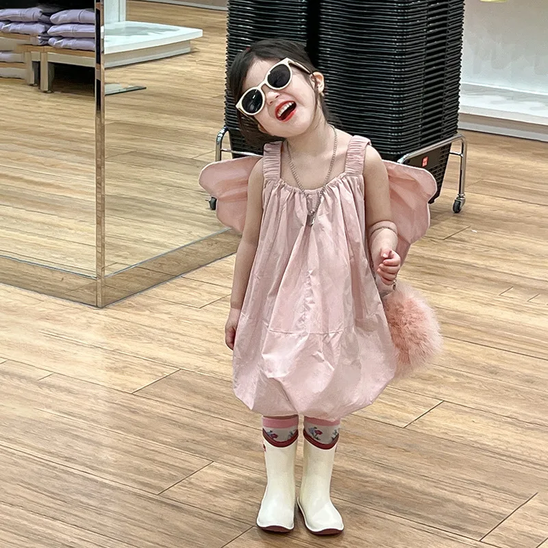 

Корейская детская одежда, Новинка лета 2023, милое платье, одежда для девочек, платье в Корейском стиле, Хлопковое Платье До Колена Для Девочек