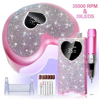 96W Rechargeable Nail LED UV Lamp And 35000RPM Nail Drill Machine with Diamonds Heart-Shaped Design for Manicure Polishing Dryer 1
