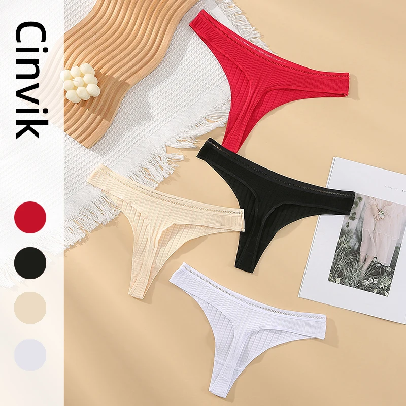 

CINVIK Women‘s Panties G-string Cotton Underwear Female Thong Sexy Solid Color Breathable Low-rise Comfortable Ladies Underpants