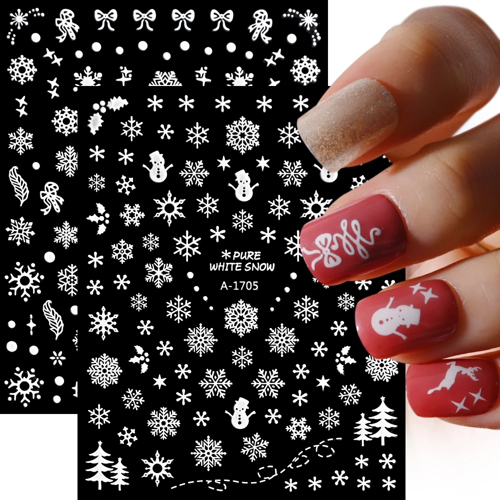 

1PCS White Glitter Snowflakes Nail Art Stickers 3D Christmas Geometry Snow Sticker Self-Adhesive Slider New Year Manicure Decal
