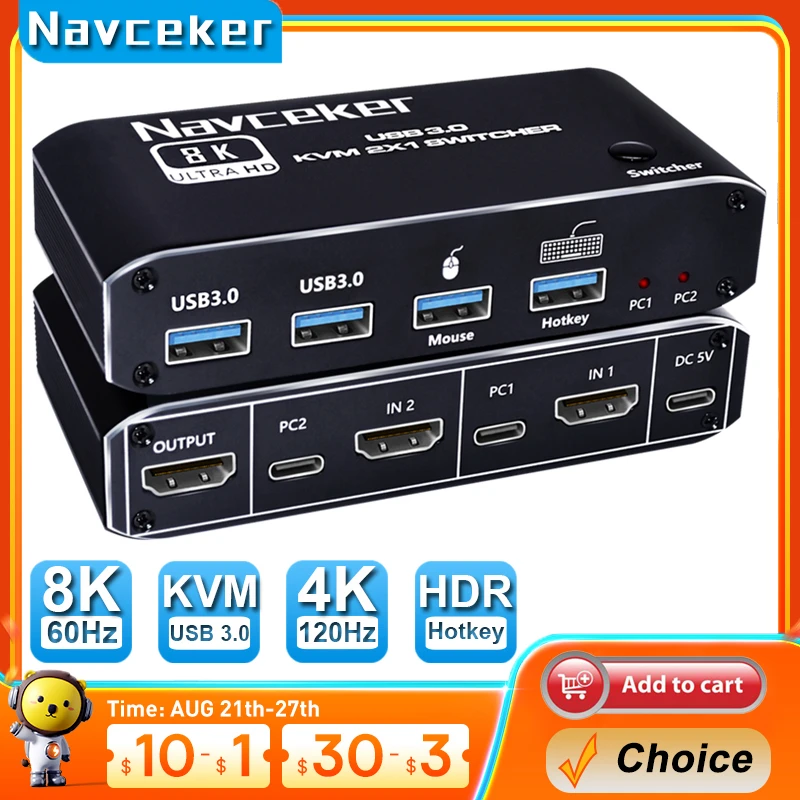 Navceker HDMI KVM切替器 4ポート 4K対応 4K HDMI KVM Switch Dual Monitors USB 2 Port 2 Computers PC 2