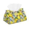 Custom Mediterranean Lemons Tiles Tissue Box Cover PU Leather Rectangular Facial Tissue Box Holder for Bathroom Home 1