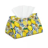Custom Mediterranean Lemons Tiles Tissue Box Cover PU Leather Rectangular Facial Tissue Box Holder for Bathroom Home 1