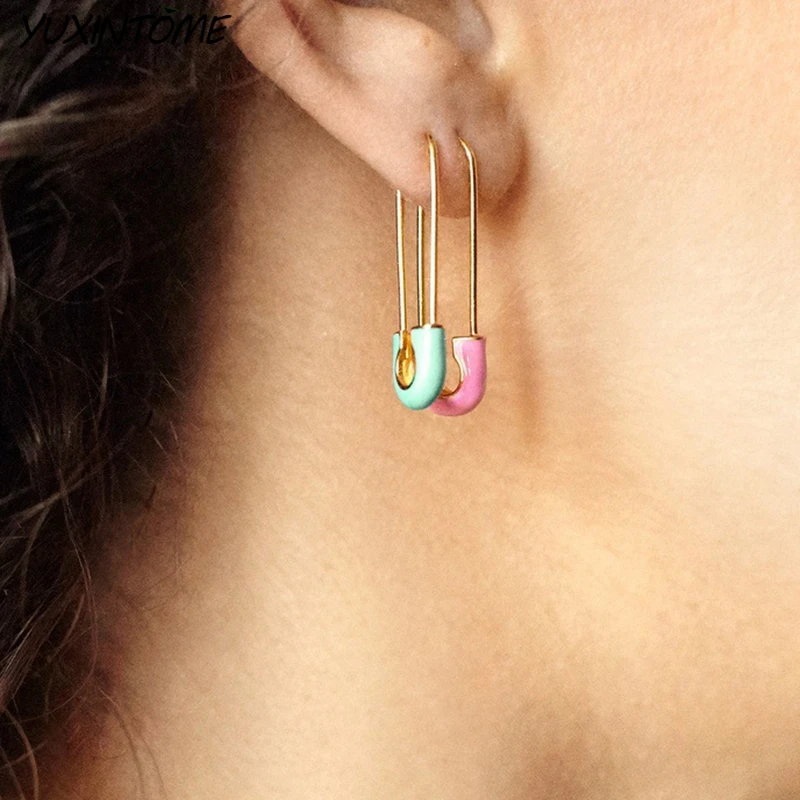 925 순수 실버 바늘 러블리 스타/번개 펜던트 골드 귀걸이 컬러 에나멜 18mm 후프 귀걸이 여성을위한 패션 쥬얼리