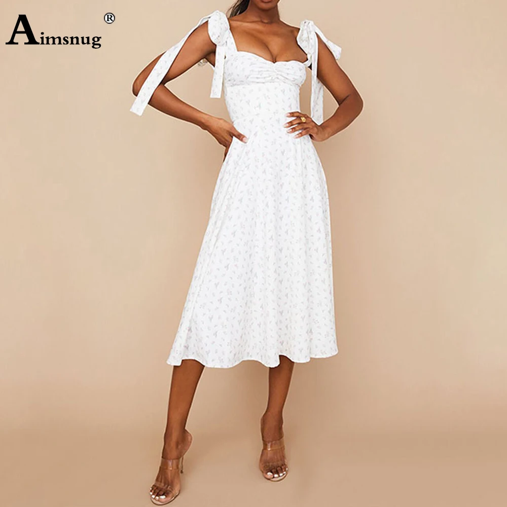 

Aimsnug 2022 Summer Ladies Elegant Mid-Calf Dress Sleeveless Flower Print Dresses Plus size 3XL Women Casual Beach Dress Femme