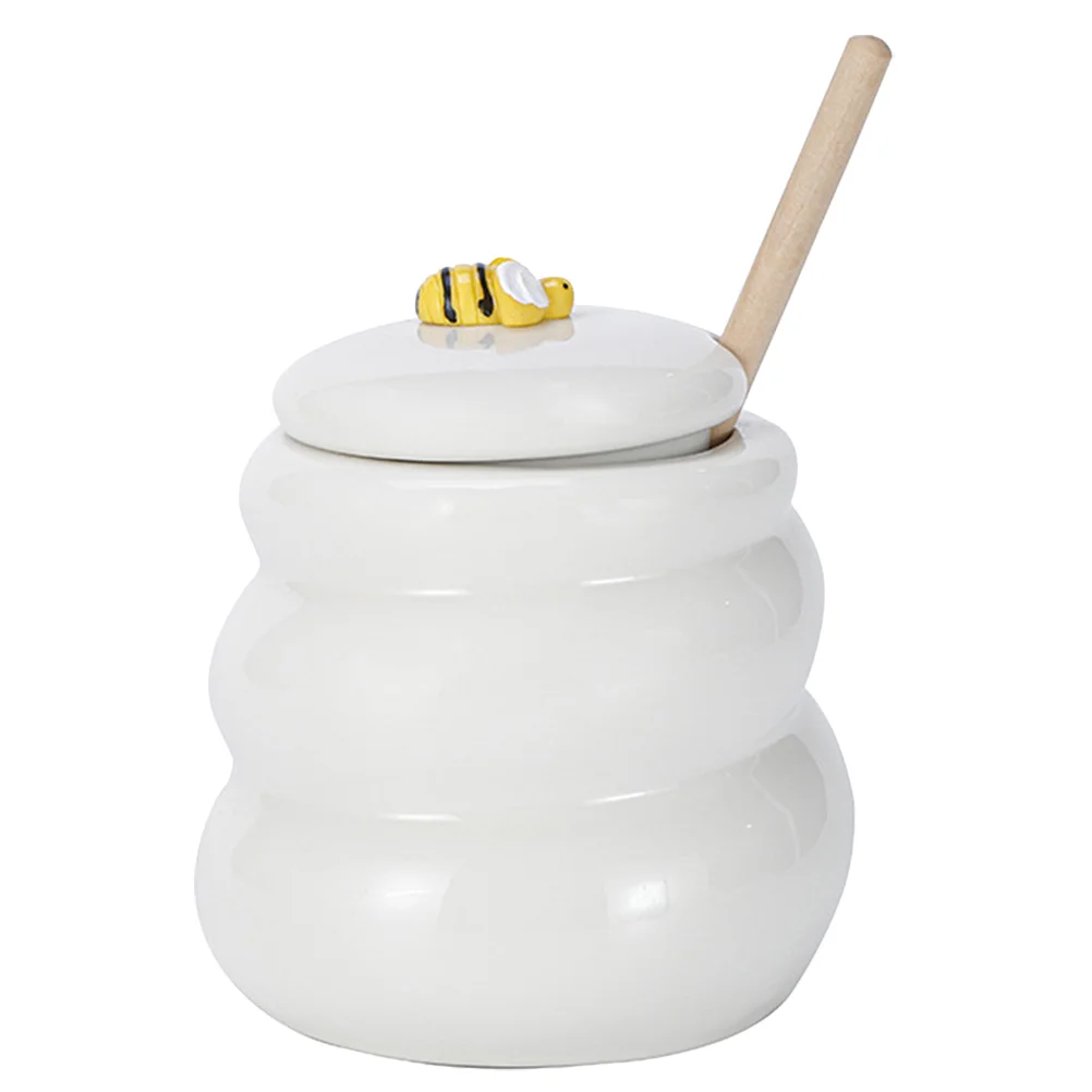

Bee Honey Pot Jar with Lid Small Bottle Ceramic Container Home Syrup Dispenser Dipper Ceramics Jam Storage Restaurant