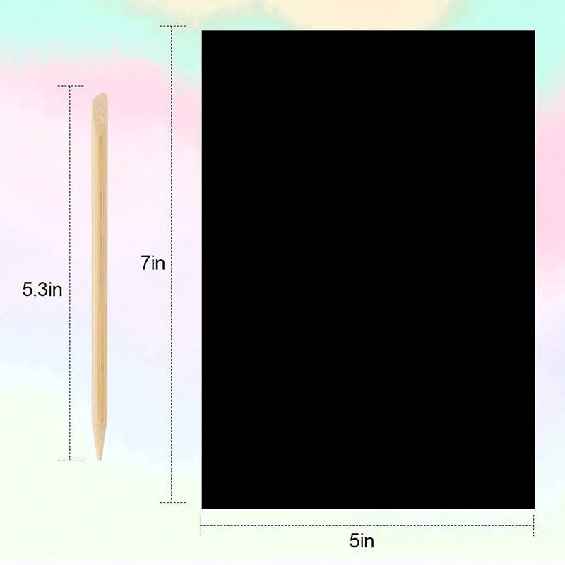 16/60Pcs Scratch Paper Kids Rainbow Magic Scratch Off Paper Sheets Art Craft Kit Black Note Paper Drawing Pads with Stencils 3