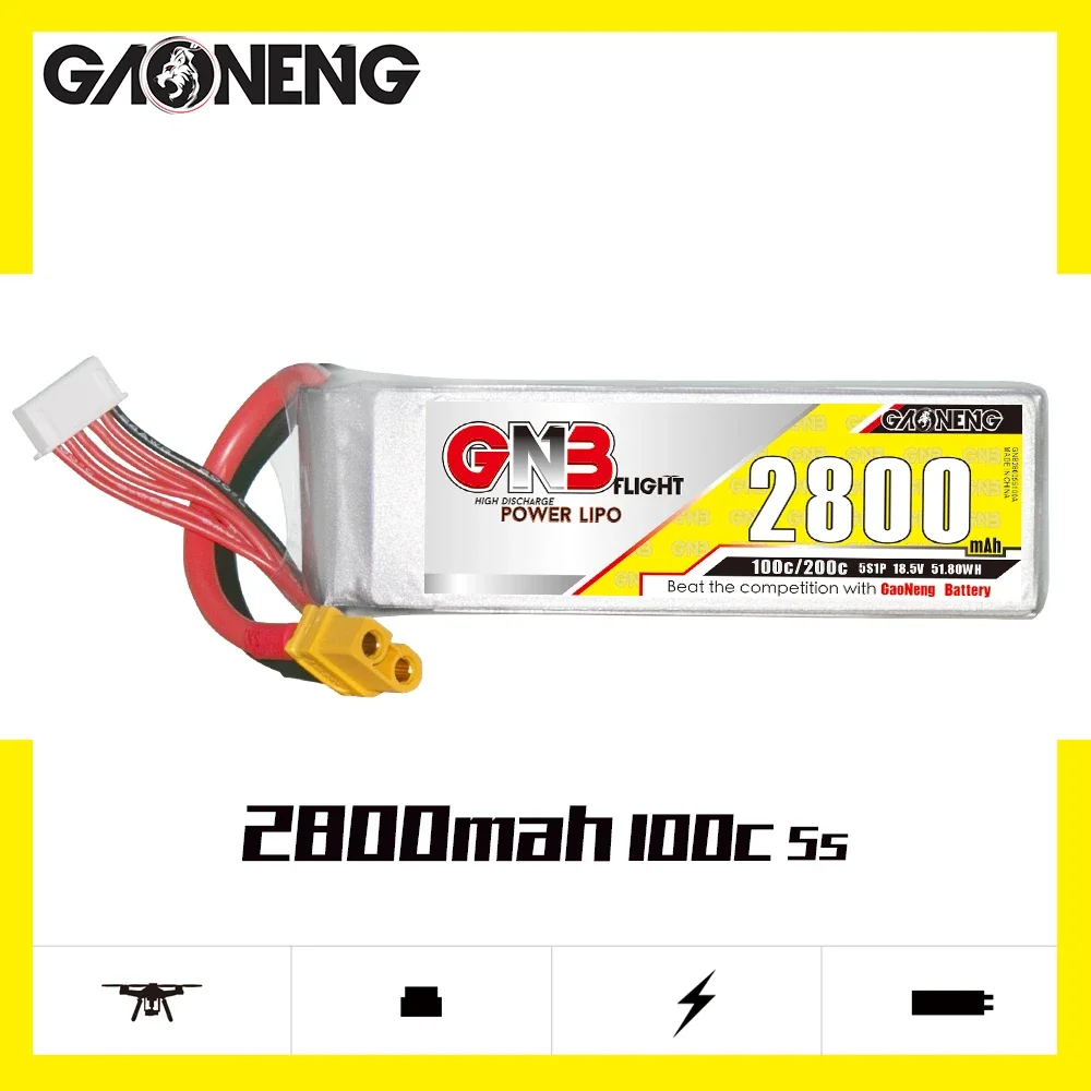 

GAONENG GNB 2800 мАч 5S 100C 200C 18,5 V XT60 LiPo батарея модель для аэрофотосъемки летательный аппарат Квадрокоптер