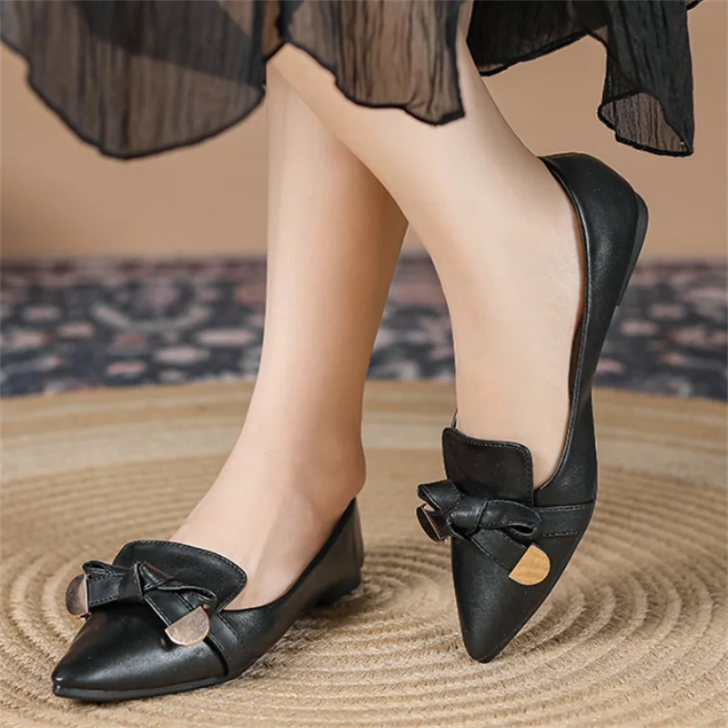 

New Women Flats Pointed Toe Bowknot Denim Moccasins Loafer Size 43 Lady Flat Heel Casual Office Ladies Shoes Zapatillas Mujer