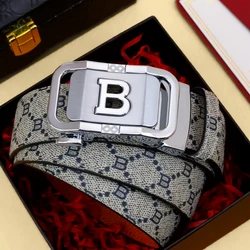 Men's Premium Leather Belt with Automatic Buckle - Casual & Business Style - 120cm (Silver)