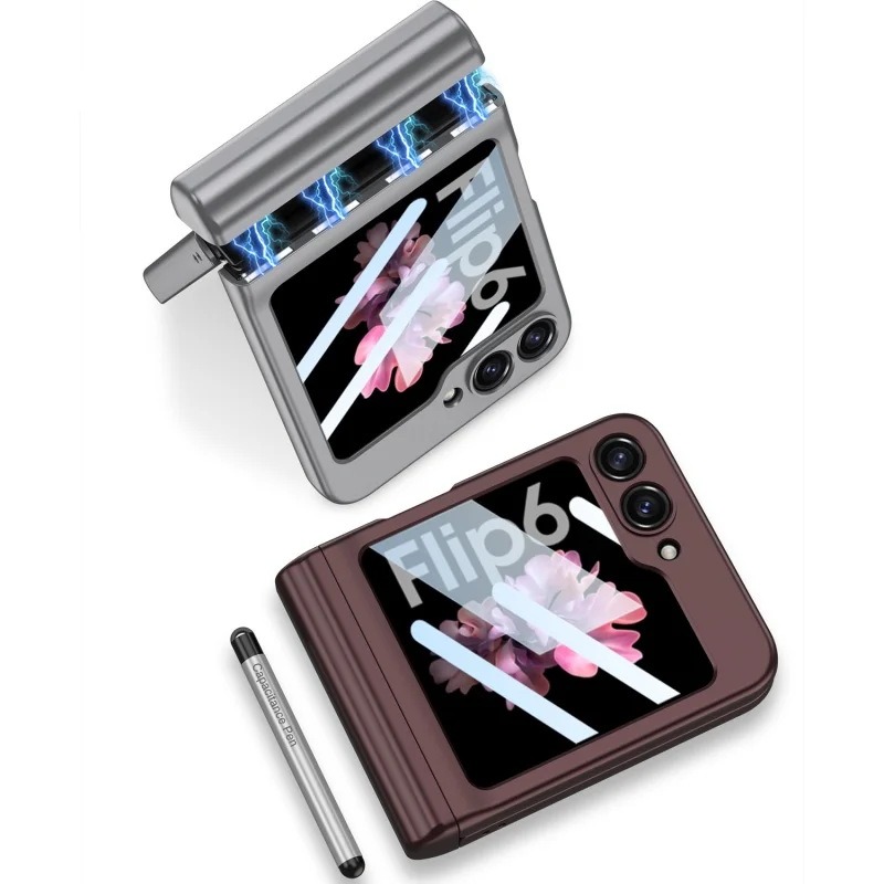 Magnetic Hinge Protection Hard PC Phone Cover for Samsung Galaxy Z Flip 6 5 5G Shockproof With S Pen With Small Screen Protector