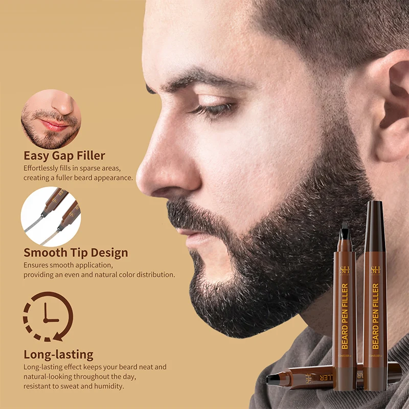 Waterproof Beard Pen Filler Men Moustache Coloring Pen Beard Coloring Filling Enhancer Black Fiber Hair Stuffing Tool