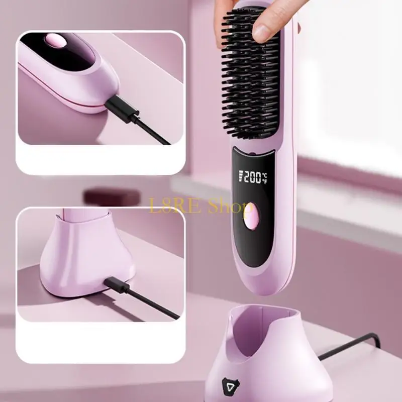 L8RE Hair Straightener Brush Wireless Hair Straighteners USB Rechargeable Portable Straightening Comb for Women Travel
