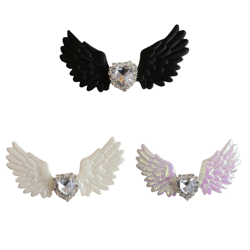 

Crystal Heart Hair Clip Punk Side Clip Wing Barrettes Angel Wing Hair Clip Y2k Dropship