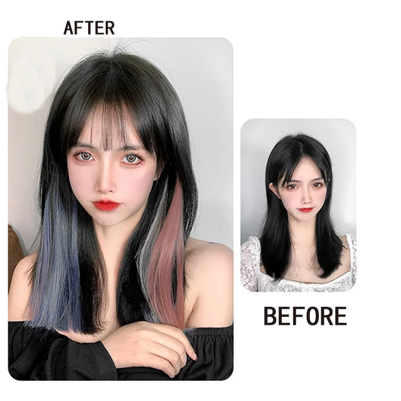 H&STAR  Synthetic 50cm Long Straight 5pcs/Pack Hair Extension  Multi color Hairpiece Wigs for Women