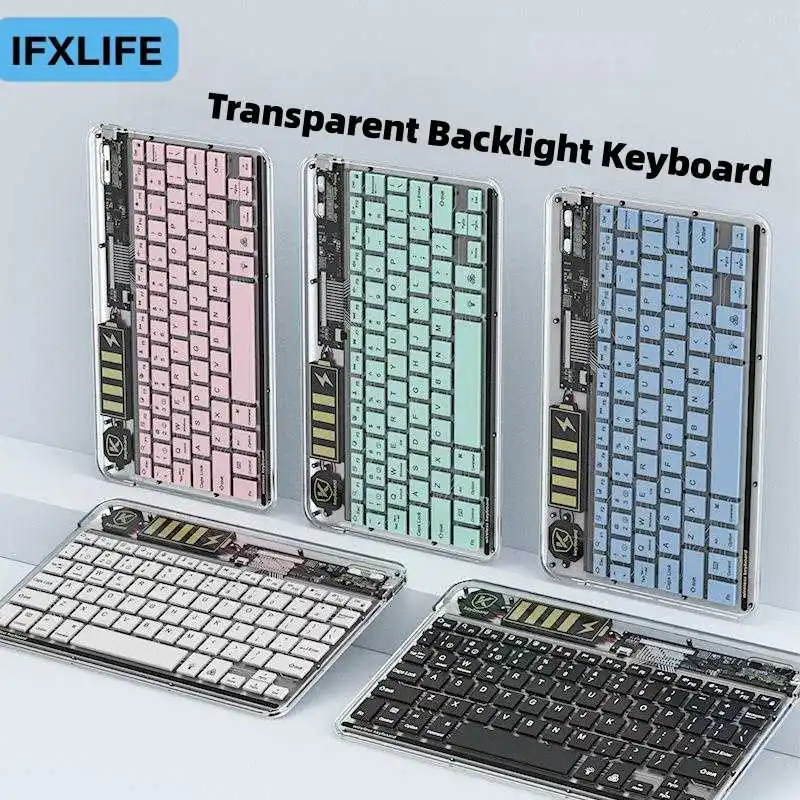 

Suitable for iPad Bluetooth Keyboard 3 Mode Connection, Silent, Lightweight, Portable, 10inch Transparent Backlight Keyboard