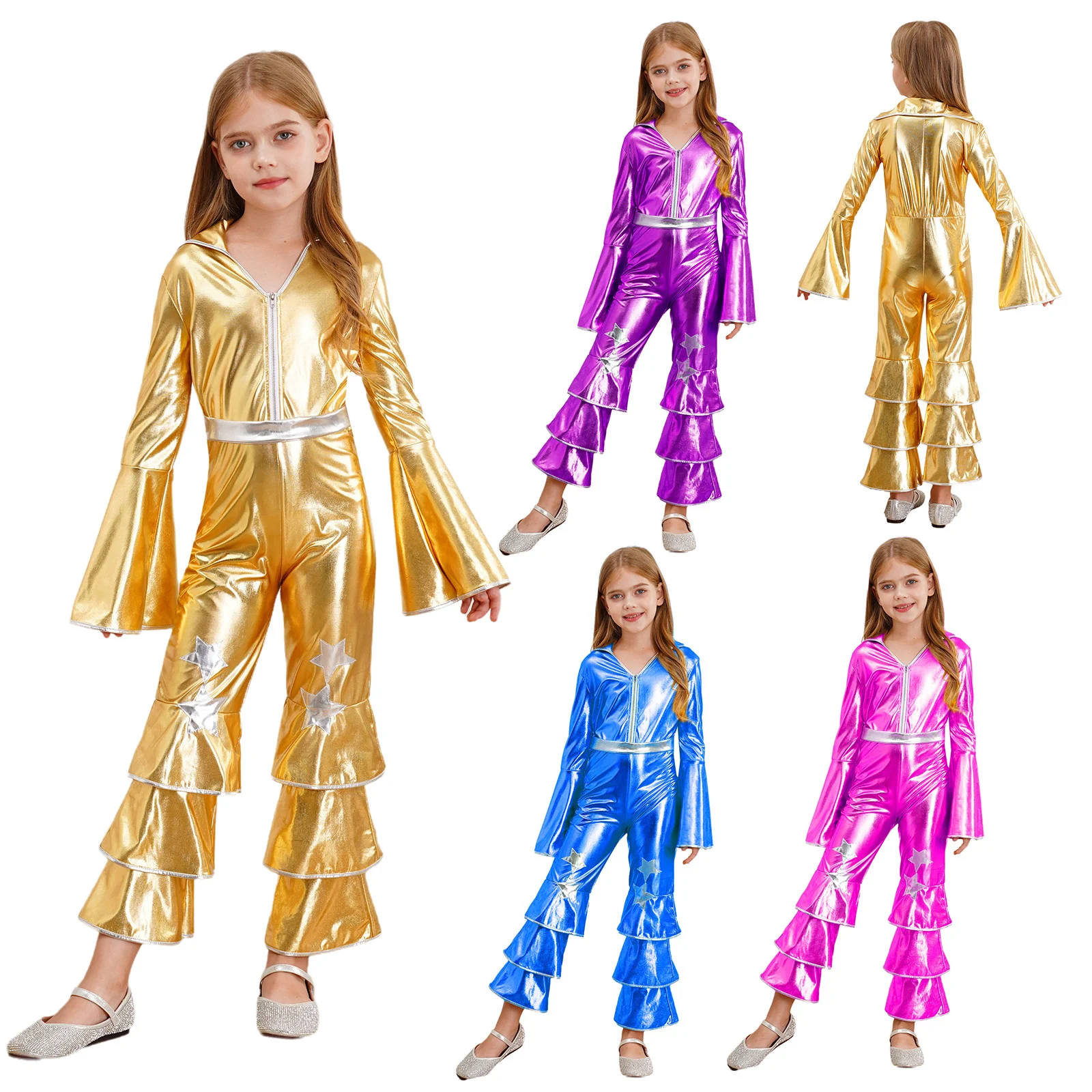 Kids Girls Halloween Party Vintage 70S Disco Dress Up Costume
