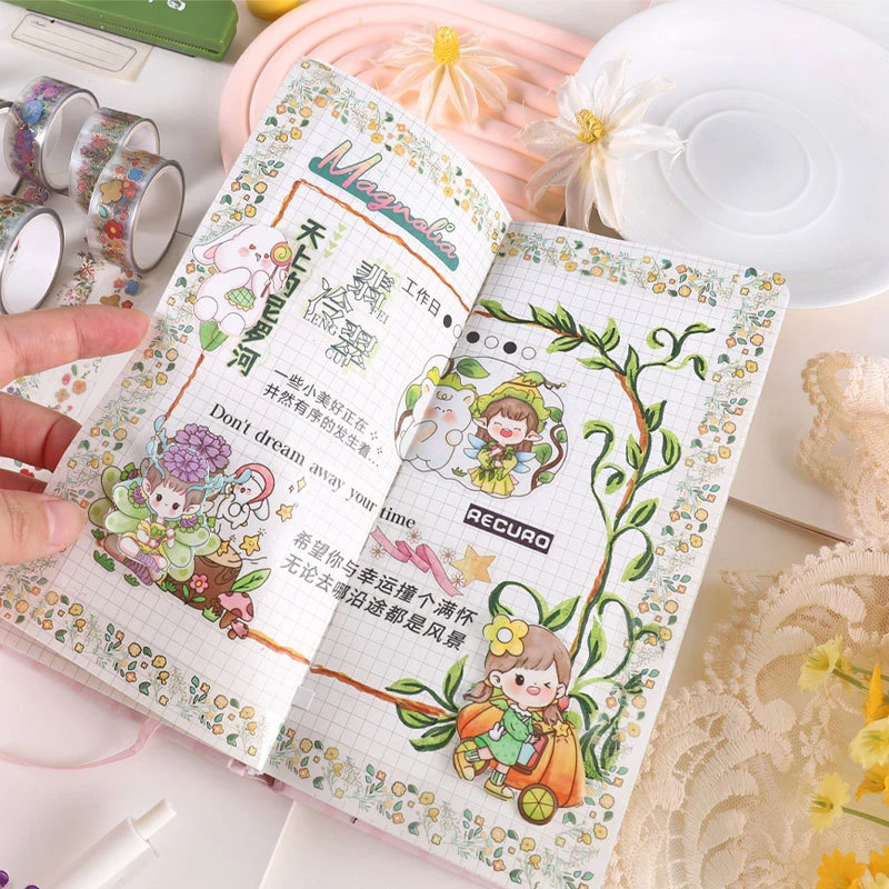 12롤 - 식물과 꽃 PET 장식 재료 테이프 세트 DIY 컬러 마스킹 테이프, 수제 예술 작품