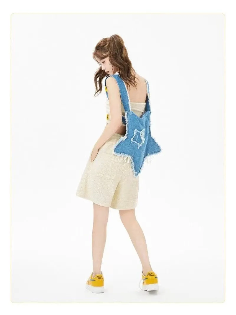 Star Shaped Denim Crossbody Bag Y2K - Kawaiienvy Denim Blue