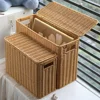 Narrow and Tall Storage Box with Lid Basket Magazine Holder Wicker Plastic Baskets Lids Child 5