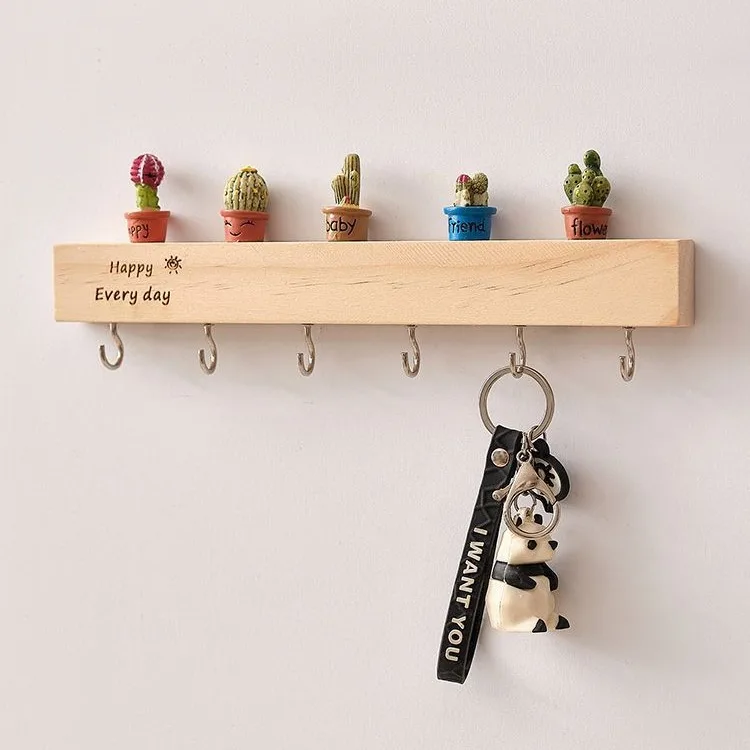 Key storage rack Entrance wall-mounted solid wood non-punching entry wall key hook door creative decorative rack
