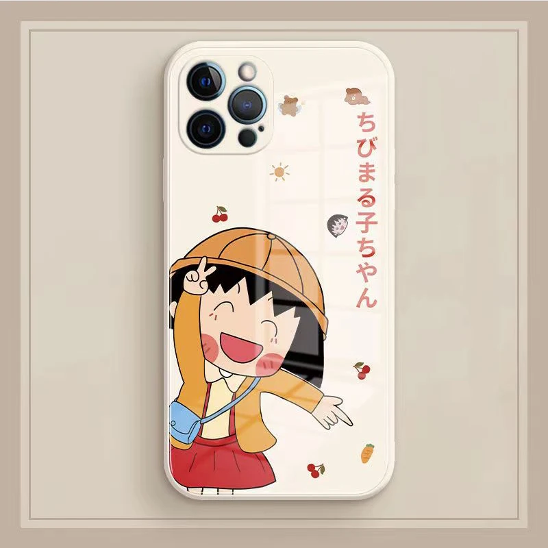 

Cute Card Anime-Cherry Small Maruko Phone Case Tempered Glass FOR IPhone 14 13 11 12 Pro 8 7 Plus X 13 Pro MAX MINI Covers