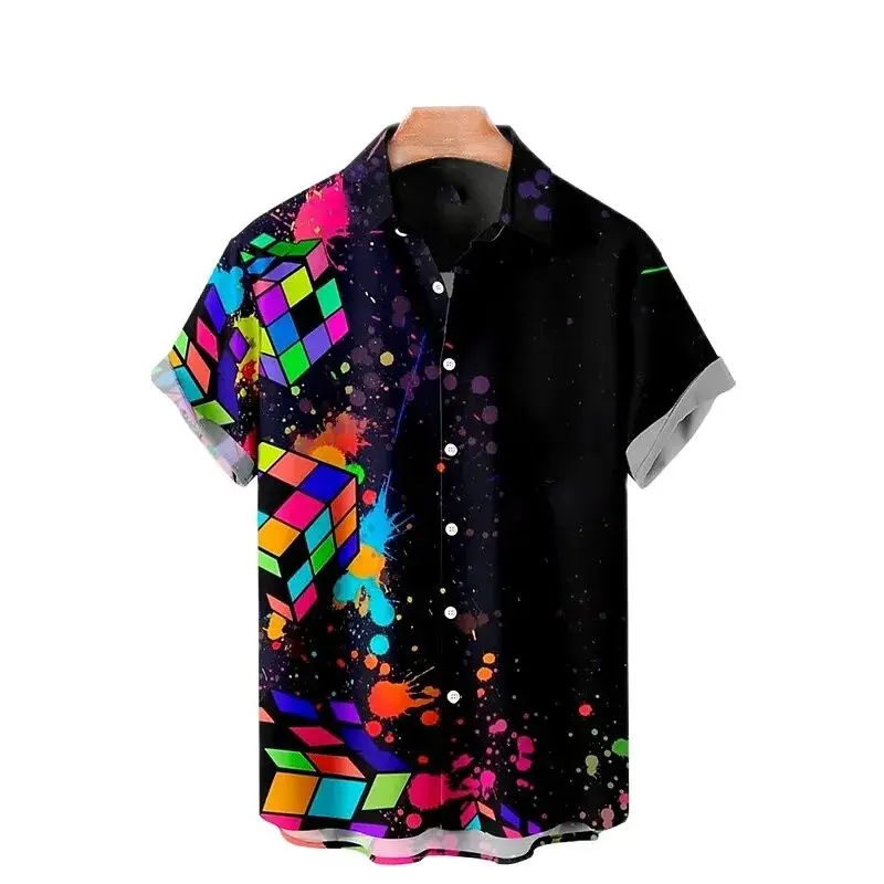 Color Block Optical Illusion Art Abstract Men's Shirt Daily Wear Outing Weekend Summer Cuffed Short Sleeve Comfortable Fashion S weekend for men