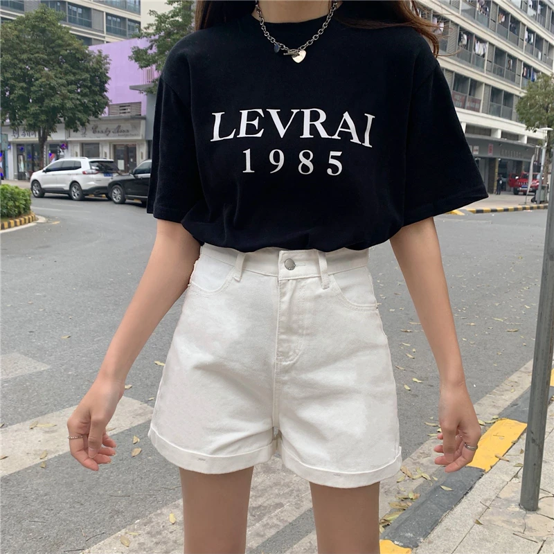 Summer Curled Denim Shorts Hot Pants Women 2021 New Fashion High Waisted Thin Black Wild Wide Leg Shorts Jeans for Female keiki kona shorts