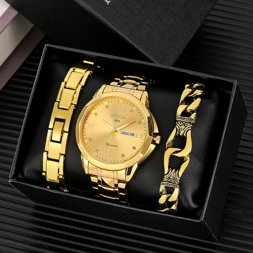 A luxury men's package for Eid, consisting of a golden watch set