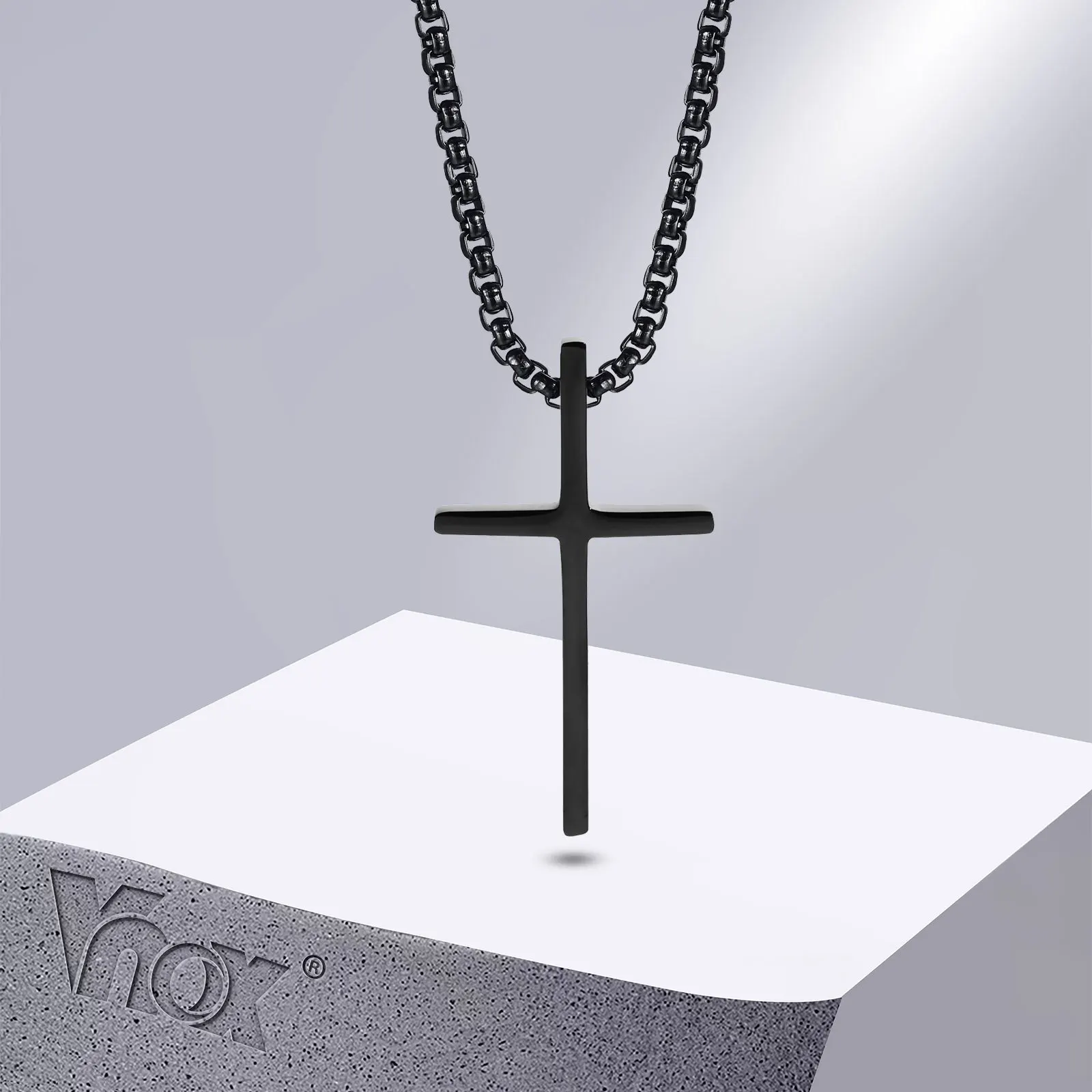 Vnox Simple Unisex Cross Necklaces, Basic Stainless Steel Cross Pendant for Women Men, Christ Prayer Collar, Adjustable Box Chain_voghion.com