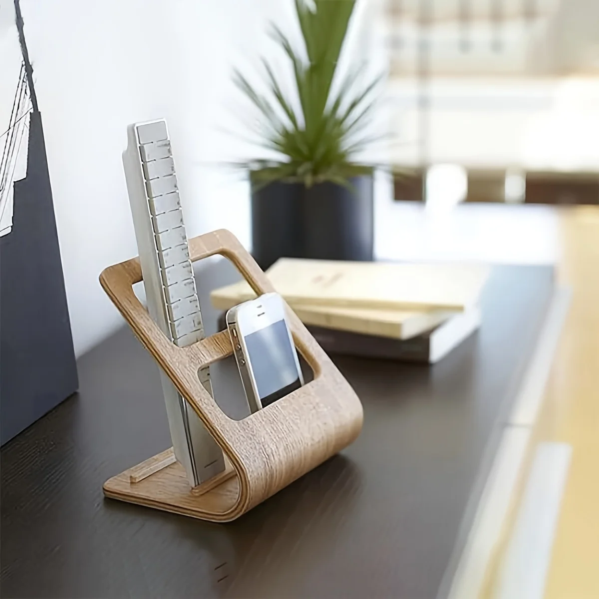 Wooden Remote Control Organizer with Dual-Slot Media Storage