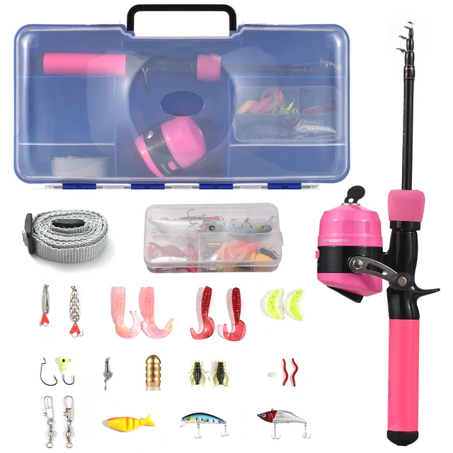 Kids Fishing Pole and Reel Set Fishing Rod and Reel Combo with Hooks Lures  Fishing Accessories with Tackle Box for Boys & Girls - AliExpress