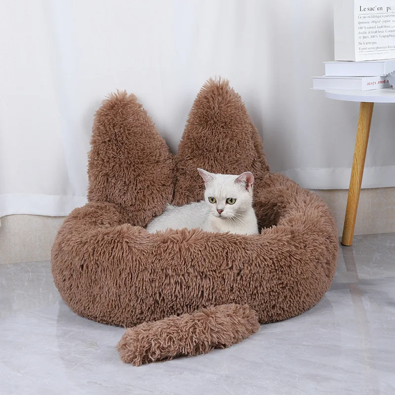 Round Plush Pet Bed For Cats And Dogs Warm Polymers