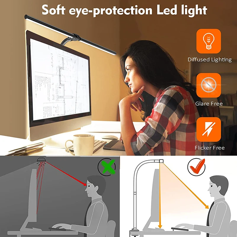 LAOPAO Double Head LED Desk Lamp EU/US Architect Desk Lamps Office 24W Brightest 5Color Modes and 5 Dimmable Eye Protection lamp