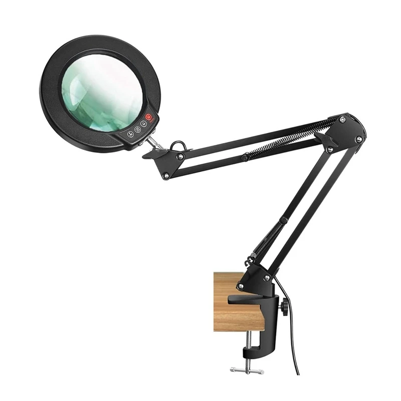 

5Xmagnifying Glass With Light And Clamp,5 Color Modes Stepless Dimmable Lighted Magnifier Hands Free,For Crafts Painting