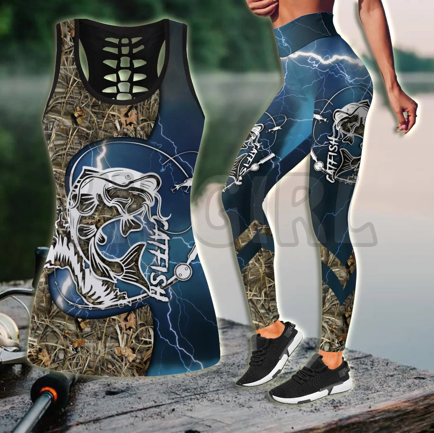 Crappie Fishing On Skin Beautiful Camo   3D Printed Tank Top+Legging Combo Outfit Yoga Fitness Legging Women lixada telescopic 2 4m fishing rod and reel combo full kit