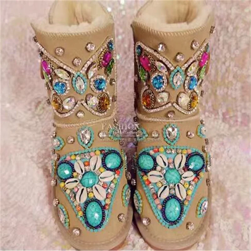 

Butterfly decoration Hand custom winter plus fleece warm boots rhine-diamond fur one-piece boots women's plus size 35-41