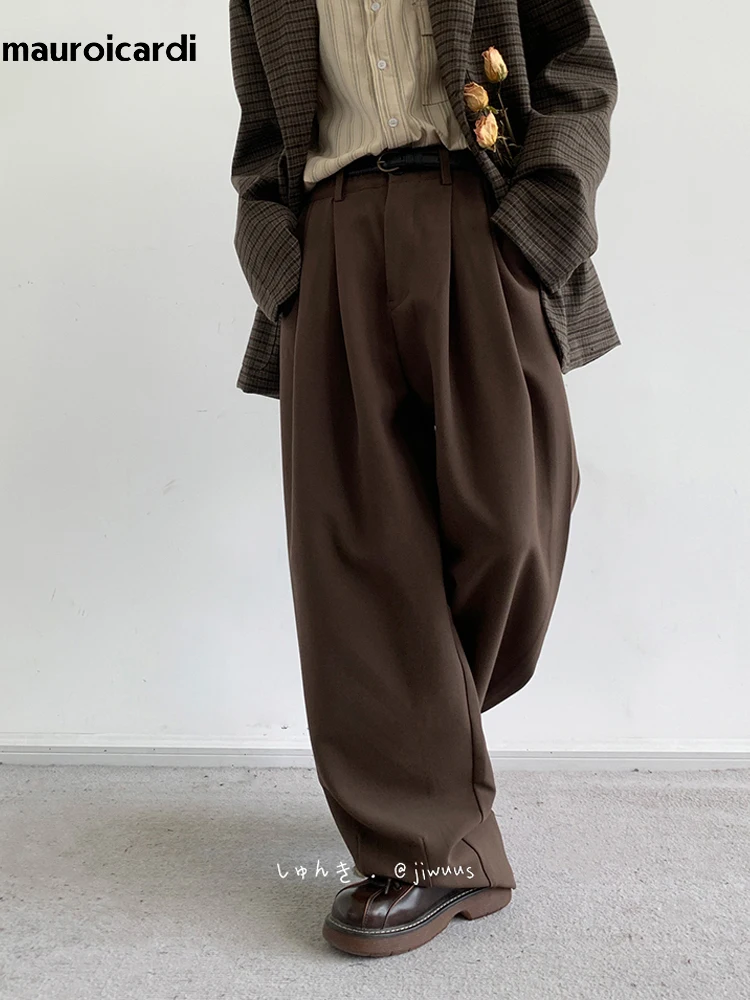 Mauroicardi Spring Coffee Flowy Baggy Wide Leg Pants for Mens Streetwear  Unisex Clothing Fashion Loose Casual Soft Trousers 2024 - AliExpress  200000343