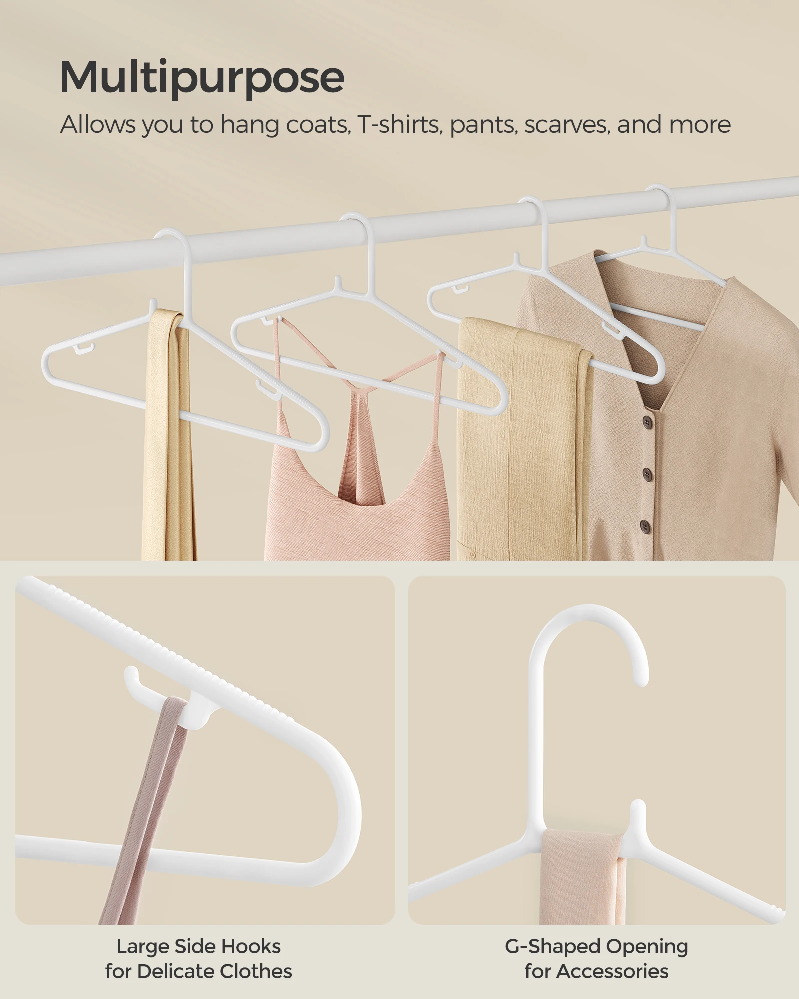 SONGMICS Plastic Hangers 50 Pack, Space-Saving Clothes Hangers, Lightweight Hangers, for Pants, Coats, Dresses 5