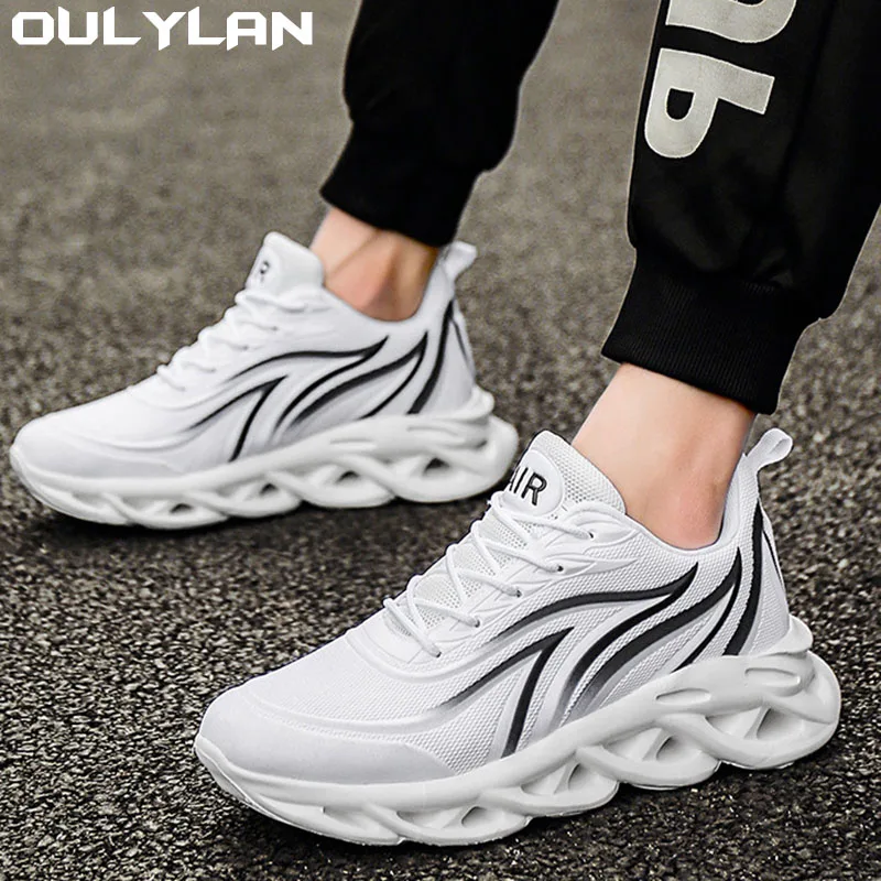 

Oulylan Fashion Running Shoes Men Flame Printed Sneakers Knit Athletic Sport Blade Cushioning Jogging Trainers Lightweight Shoes