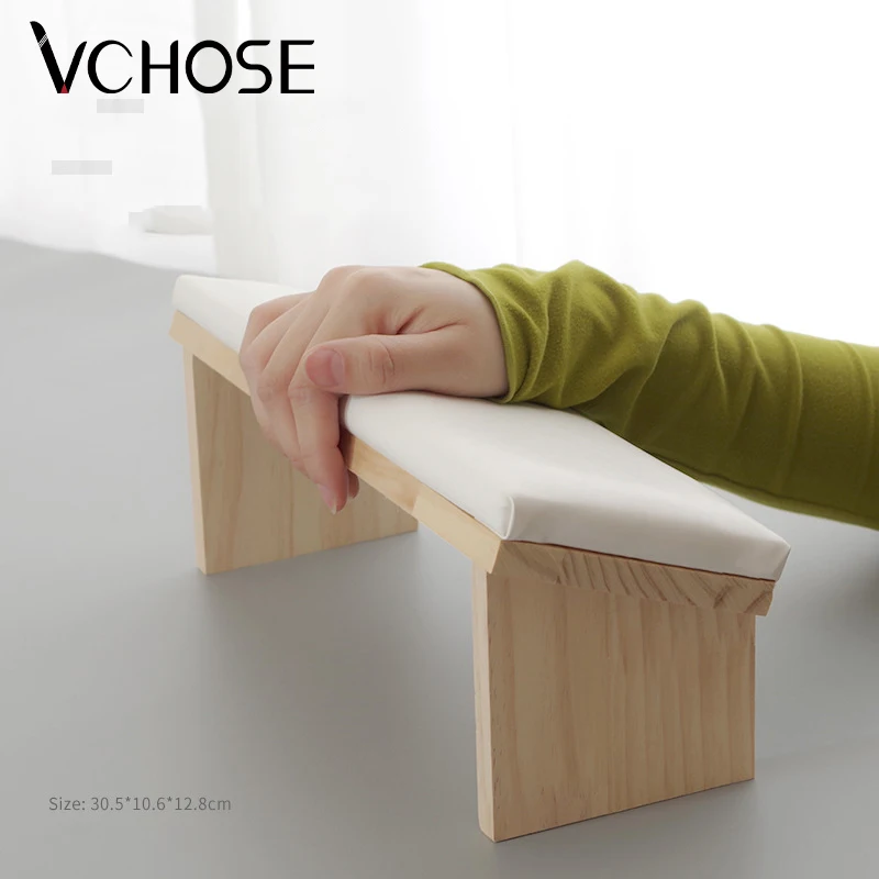 Nail Art Arm Rest Soft Faux Leather Cushioned Incline Hand Pillow Natural Wooden Manicure Station Accessory