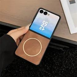 Slim Magnetic Luxury Leather Phone Case with Magsafe Soft Slim Cover - Galaxy Z Flip5 (Brown)