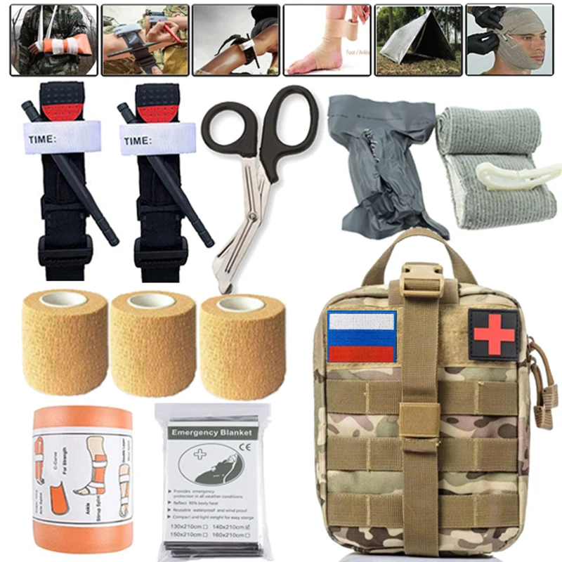 

Tactical First Aid Kit Military Edc Survival Emergency Kits Bag Gear Outdoor Hunting Medical Pouch Tourniquet Scissors Bandages